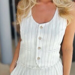 bishop + young Pinstriped Cream Vest